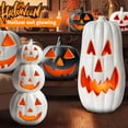 thumbnail image 3 of Halloween Pumpkin Decorations 10 Inch Light Up White Jack O Lantern Decor Spooky Light Up Pumpkin for Indoor Outdoor Halloween Home and Porch Decor Single Pack, 3 of 6