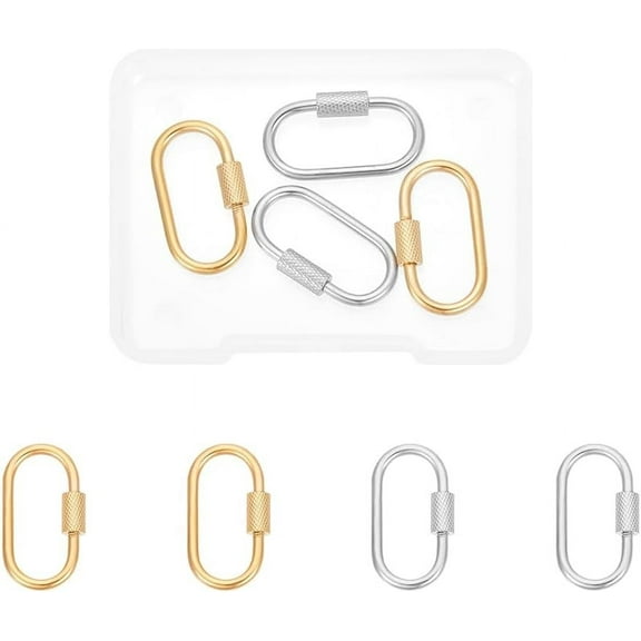 DIY Oval Screw Carabiner Lock Stainless Steel Screw Locking Keychain Carabiner Clasp Metal Keychain Clip Hook Quick Link for Jewelry Making Handbag DIY Accessory Mixed Color DIY