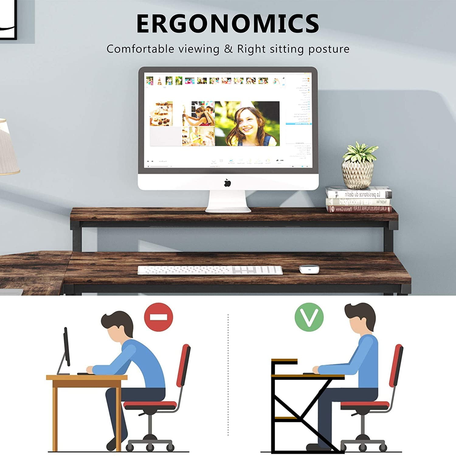 Tribesigns L Shaped Desk with Storage Shelves, 55 inch Corner Computer Desk with Monitor Stand, Large Study Writing L Desk for Home Office, Rustic Brown