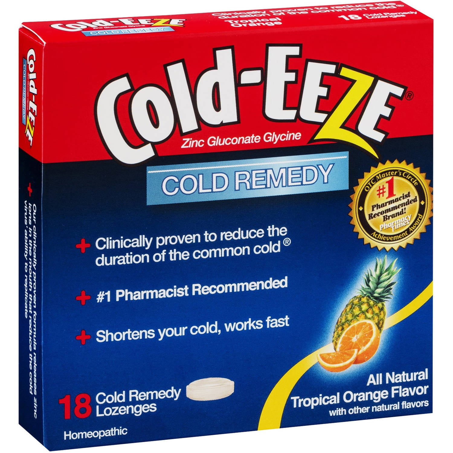 ColdEeze Zinc Gluconate Glycine Cold Remedy All Natural Tropical Fruit
