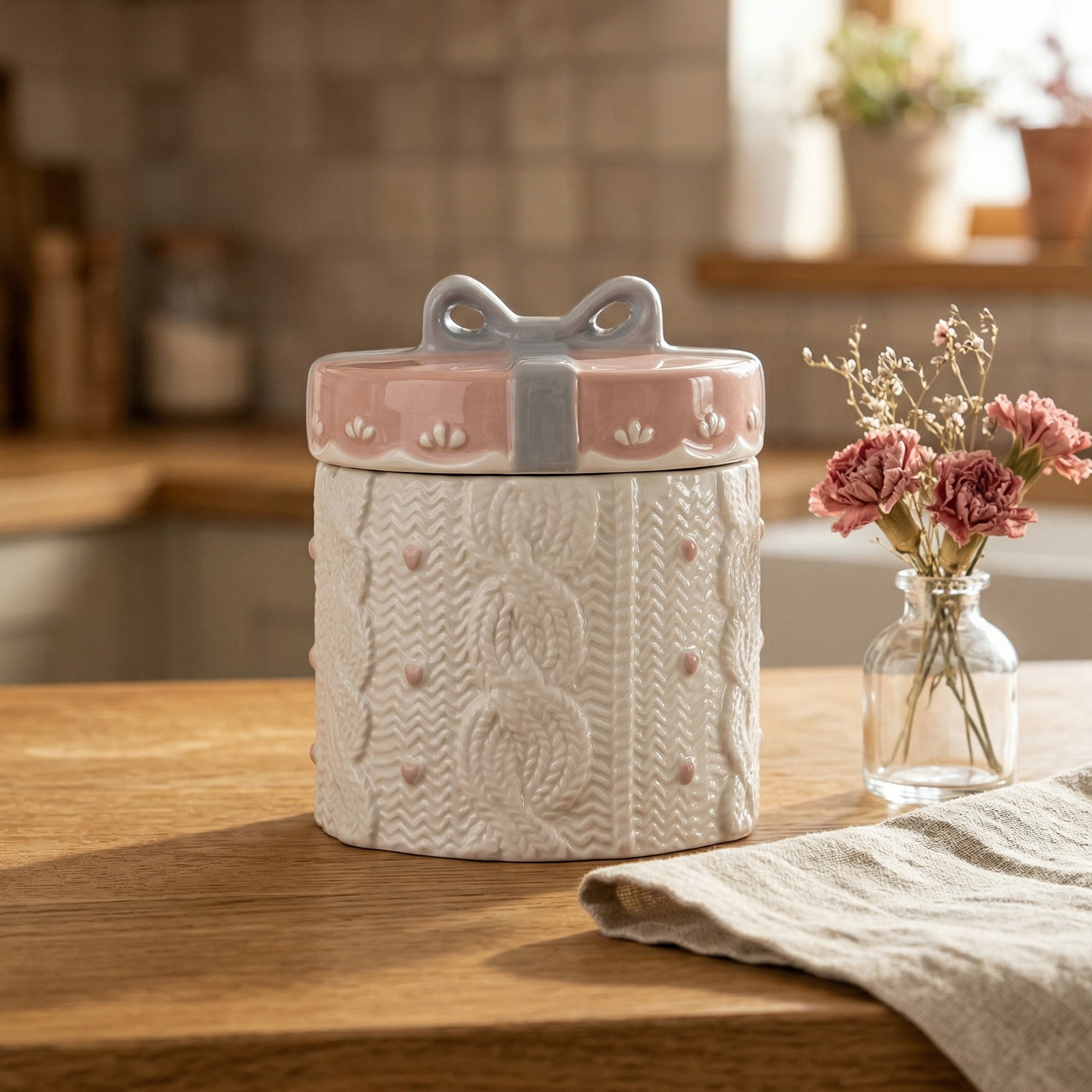 Unique Bargains Embossed Canister Set Ceramic Jar with Airtight Lid for Kitchen White