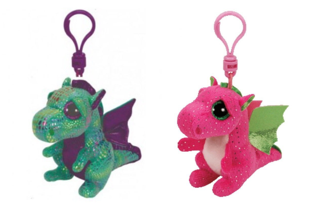 TY Beanie Boos Dragons- Darla and Cinder 3.5" Plushes Clips Gift Set