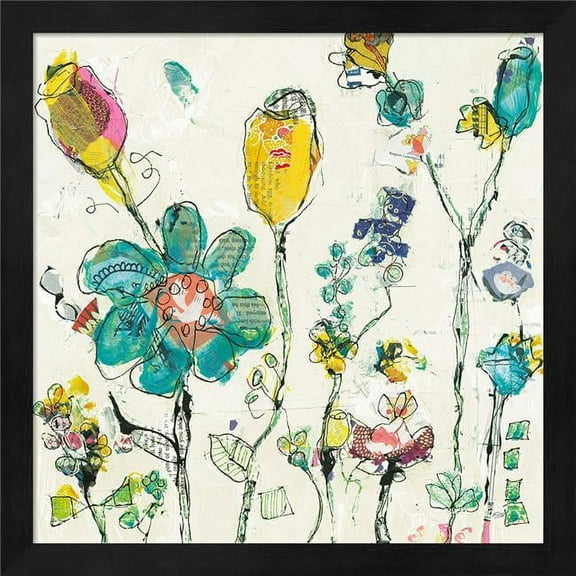 Metaverse R959455-0120000-AEAAAAEAN4 13.25 x 13.25 in. Doodle Garden Cream Framed Wall Art by Kellie Day