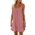 thumbnail image 1 of Vestido holgado con tirantes estilo playa para mujer: vestido de verano ligero y elástico con cuello en V, 1 of 5