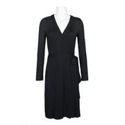 Adrianna Papell V-Neck Long Sleeve Solid Tie Side Rayon Jersey Faux Wrap Dress-BLACK / 16
