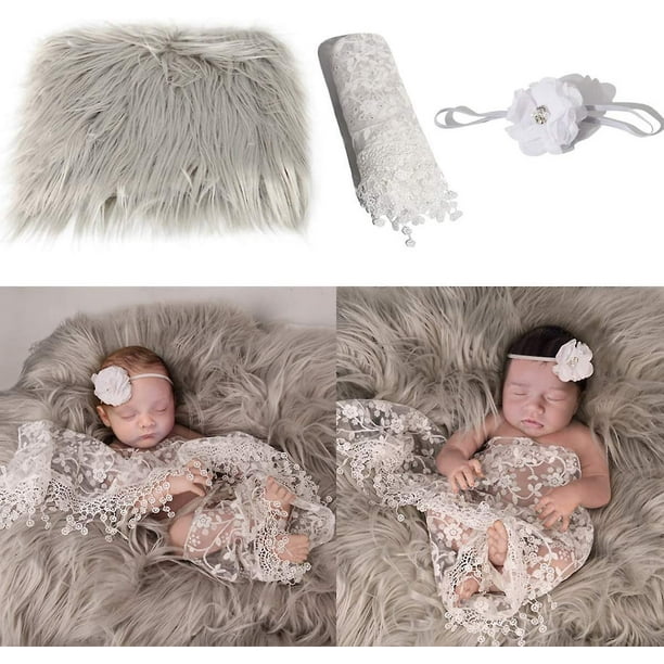 accessoires Photo Bb 3 Pcs Gris Clair Blanc Couverture Moelleuse Bb Enveloppe Nouveau n Bandeau Fleur Ensemble Garons Filles Tenues De Photo Walmart en linea