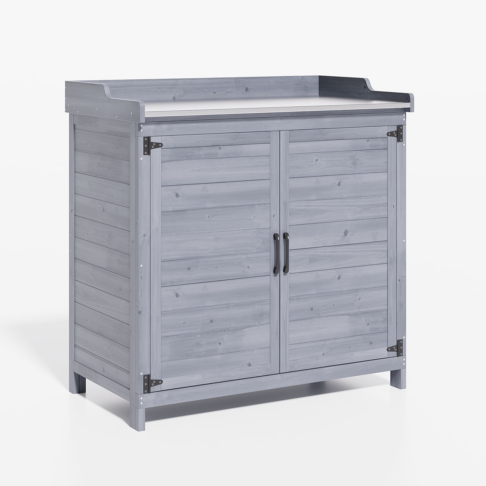 38.6"D x 18.9"W x 37.4"H (6.1 sq ft) Wood Outdoor Patio Potting Bench with Adjustable Shelves - Gray