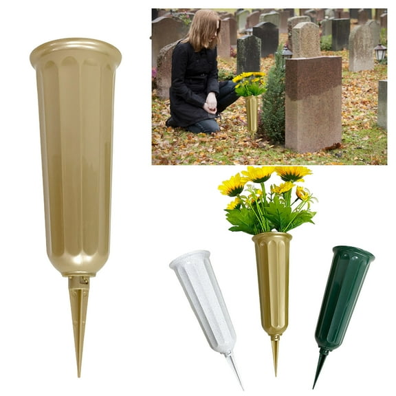 ZenCart Flower Holder with Spike Memorial Day Cemetery Flower Vase Reusable Bouquet Holder Insert for Graveside Headstone Lawn Decor