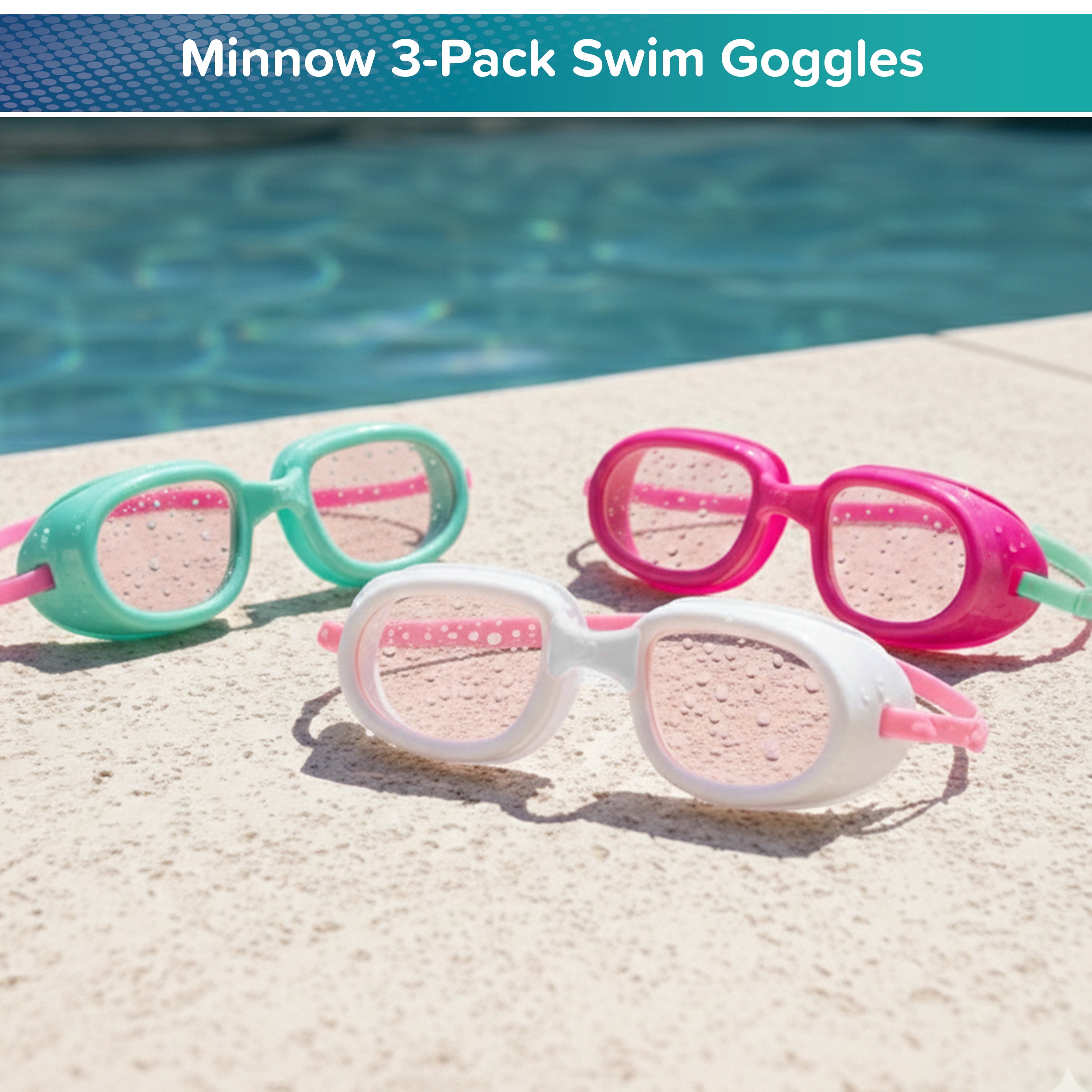 Aqua Dolfino Minnow Swim Goggle for Children, Pink Tint, 3 pack