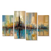 Elephant Stock City Lights Wall Art - Horizontal Multi Panel Canvas - Living Room Wall Decor - Abstract Multi Panel - Blue And Yellow Decor By Ruane Manning - 75" x 48"