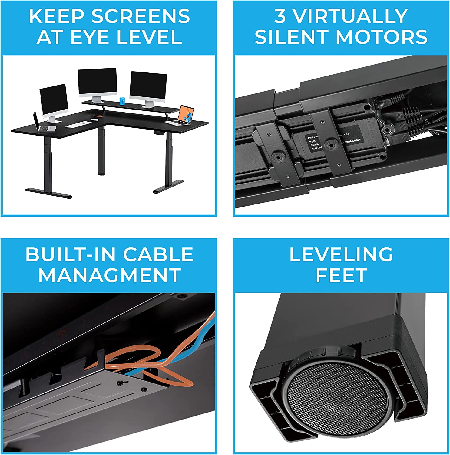 Stand Steady Tranzendesk Power | Extra Large 71 Inch Electric L-Shaped Standing Desk | Giant Corner Stand Up Desk & Sit Stand Workstation| Ergonomic Computer Desk Fits 4 Monitors (Black / 71")