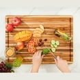 thumbnail image 3 of Oversized Teak Wood Cutting Board, 20x15x1.5 in with Juice Groove and Grip Handles, Reversible Charcuterie and Butcher Block, 3 of 8