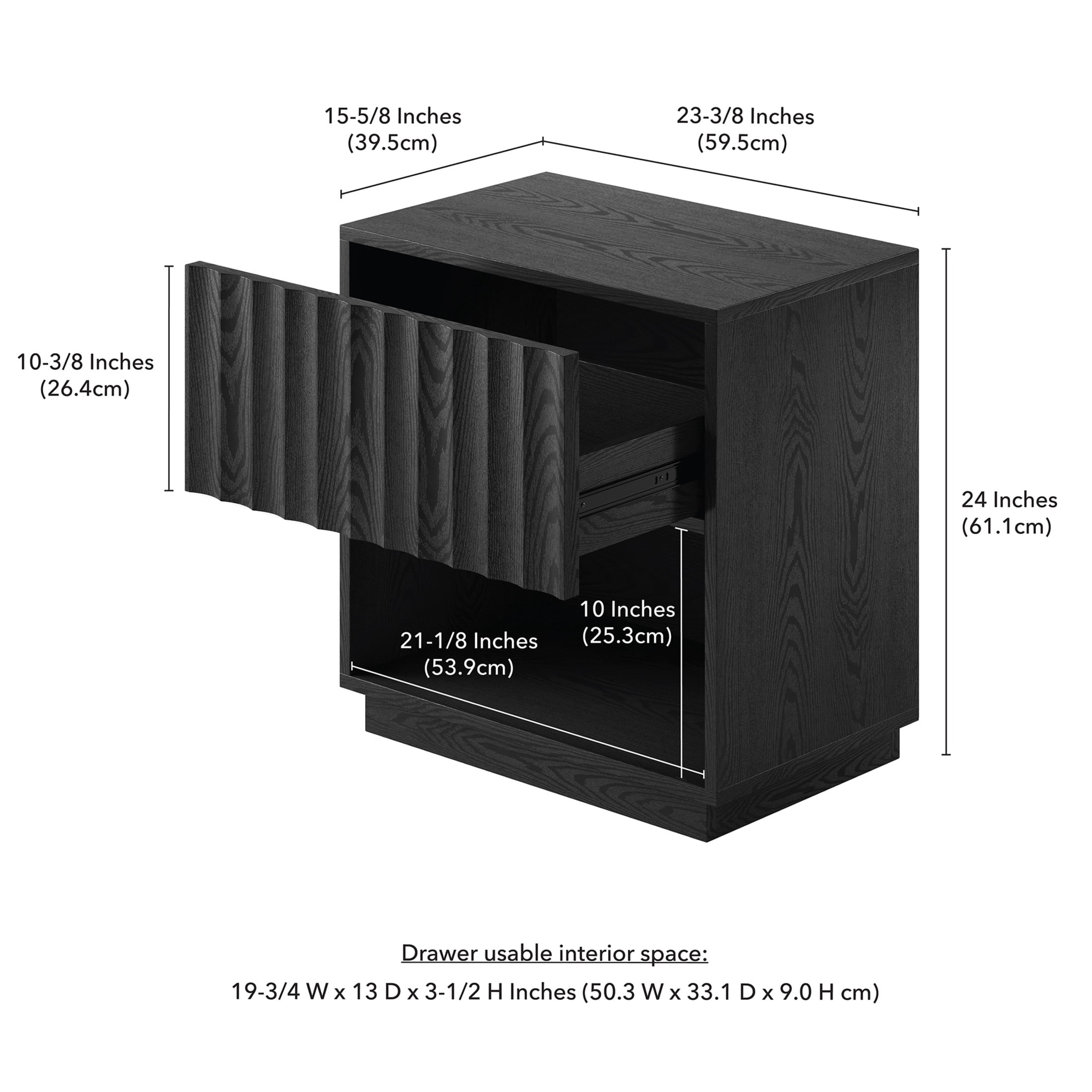 Evelyn&Zoe Modern/Contemporary 24" Wide Black Grain Nightstand