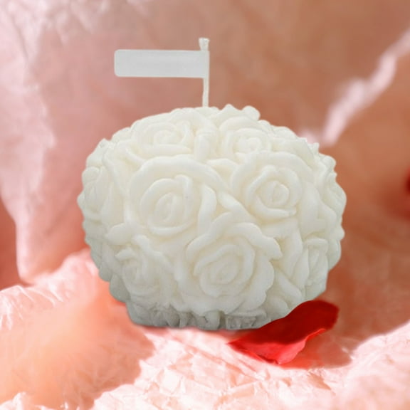 IPEWLEX Rose Flower Ball Scented Candle - Valentine's Day Aromatherapy, Natural Wax, Purple/Pink/White, 3.5x3.1in