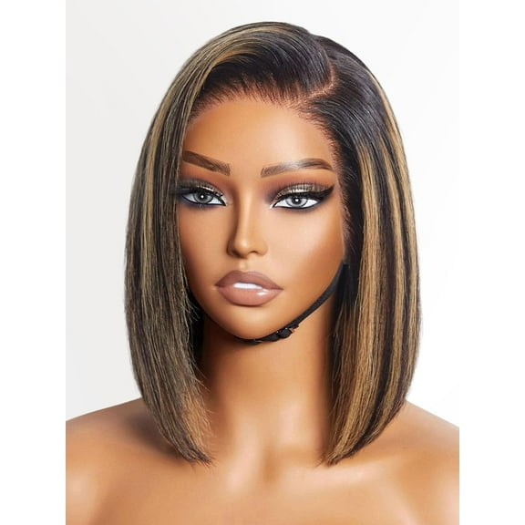LUVME 10" HAIR Ombre Blonde Highlight Silky Straight Glueless Pre Cut Lace Bob Wig for Women