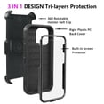 thumbnail image 5 of FIEWESEY for iPhone 13 Mini Case, Heavy Duty Shock-Absorption/High Impact Resistant Armor Holster Defender Case with Kickstand Swivel Belt Clip Holster for Apple iPhone 13 Mini(Black), 5 of 6