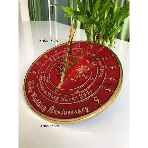 ARTIZANVILLAGE  Parents Ruby for Mom and Dad - Anniversary Unique Gift Idea Sundial Home Garden Decor, Home Decor,Or Garden Present Idea, Couples Celebration, Handmade Sundial