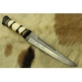 thumbnail image 3 of 13" Damascus steel skinning knife, exotic hand crafted round scale, Cow Leather sheath included, 3 of 6