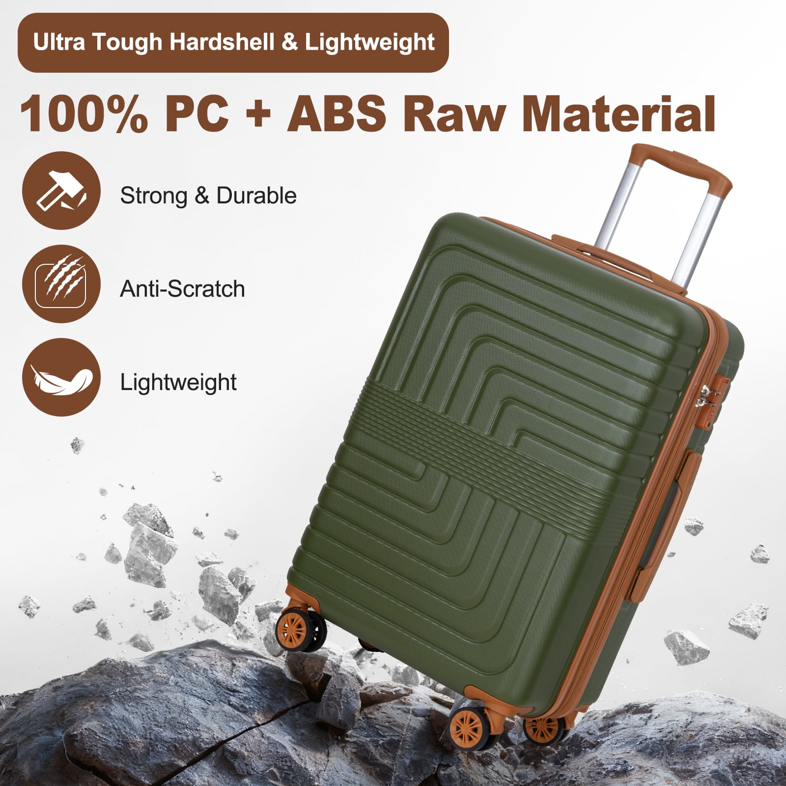 SUNSPIRE Checked Luggage 30 In Checked Large Hardside Suitcase Rolling Spinner Wheels TSA Lock YKK Zipper Hardshell Lightweight Durable Travel Green