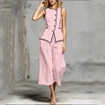 thumbnail image 5 of BRELIL Women Two Piece Sets Round Neck Sleeveless Tank Tops Wide Leg Pants Summer Casual Loungewear Matching Sets Vacation Travel Outfits Boho Solid Loose Tracksuit, Pink S, 5 of 6