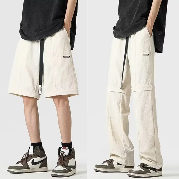 Pantalones de hombre desmontables de dos vías, nuevos pantalones cargo funcionales, holgados, de pierna recta, de marca de moda, pantalones casuales versátiles