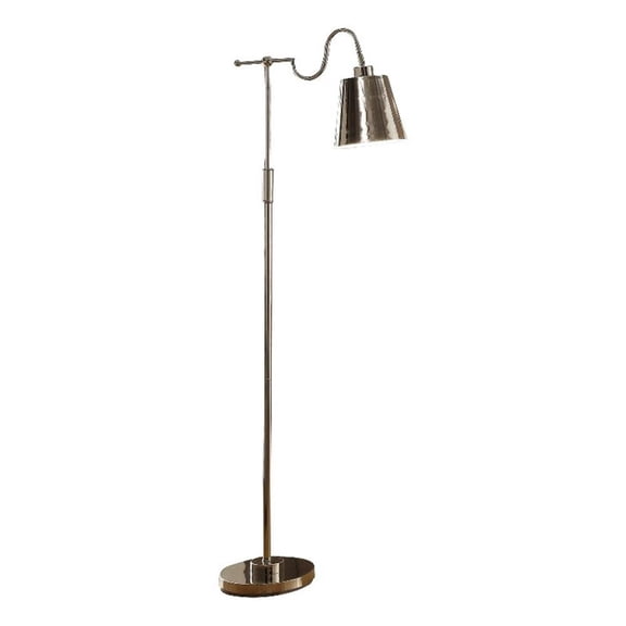 Benjara 63" Floor Lamp- Cone Metal Shade- Round Base- Silver Finish