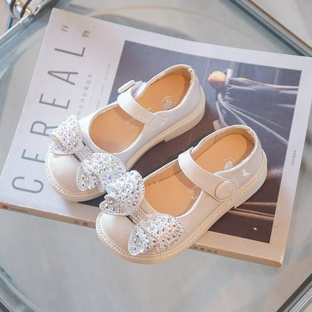 

DancePeanut Autumn Children Girls Princess Colorful Pearl Butterfly-Knot Party Shoes For Kids Round Toe Leather Shoes Size 23-32