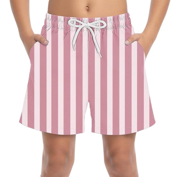 Maean Boys Beach Shorts Striped Vacation Lounge Short Pants Summer Elastic Waist Loose Shorts with Pockets