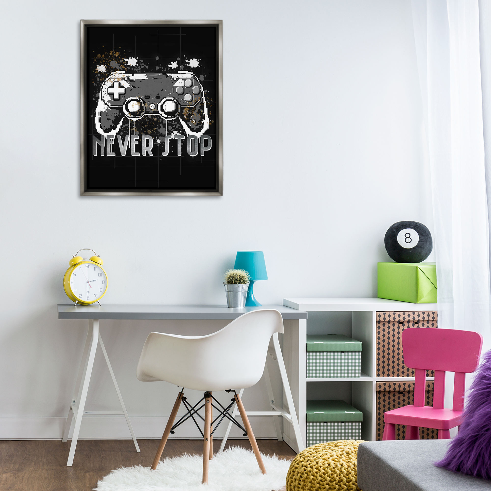 Stupell Industries Never Stop Game Controller Entertainment Painting Gray Floater Framed Canvas Art Print Wall Art, 25 x 31