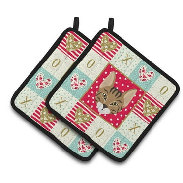 Savannah Cat Love Pair of Pot Holders