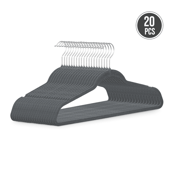 IR Imperial Rooms Velvet Hanger for Clothes Non-Slip Slim Pant Skirt Coat Hanger Gray 20 Pack