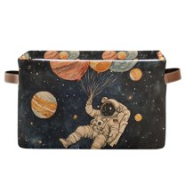 Yayeee Canvas Storage Basket with Handles for Shelves Fabric Bins Closet Organizer, Retro Watercolor Planet