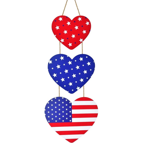 Gift Boutique Patriotic Heart Door Hanging Decor, Red White Blue Americana 25 in Vertical Sign for Memorial Day, 4th of July