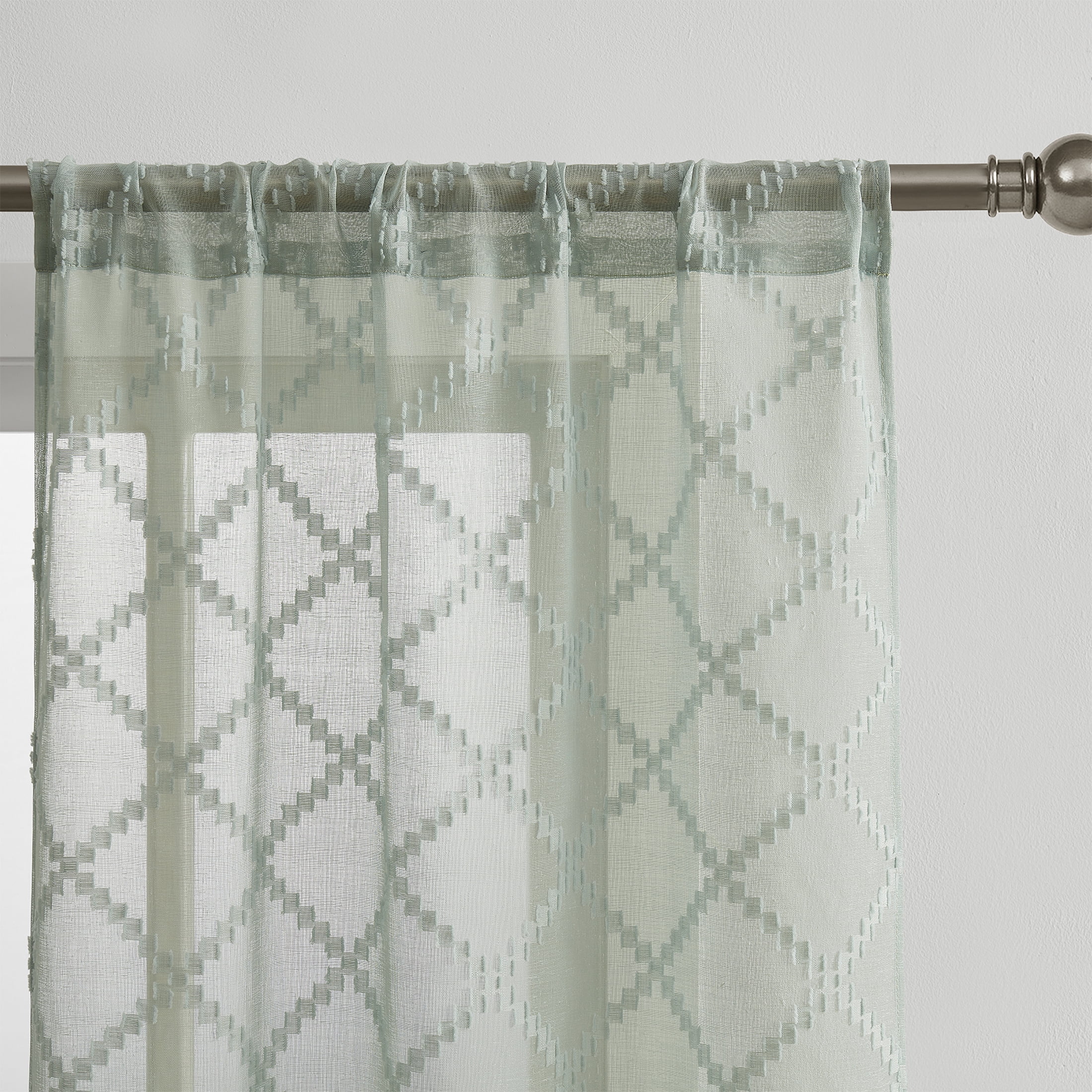 Mainstays Textured Clip Sheer Curtain Panels, Set of 4, Soft Sea, 28"W x 84"L