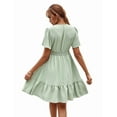 thumbnail image 2 of Womens Boho Dot Short Lace V Neck Short Sleeve Sundress Flowy A-Line Mini Dress Light green M, 2 of 10