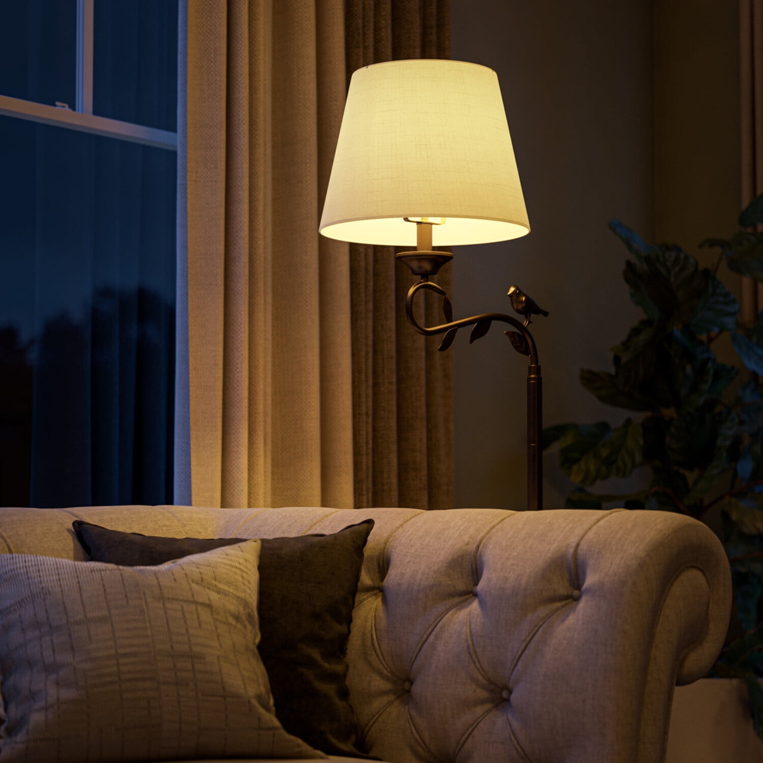 Kenroy Home Birdsong 60'' Dimmable Floor Lamp with Oatmeal Fabric Empire Shade Transitional Floor Light Fixture for Living Room, Bedroom, or Office, Oil Rubbed Bronze