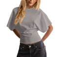 thumbnail image 5 of T Shirts for Women Summer Short Sleeve Tops Round Neck Causal Fashion Basic Fitted Tee by Yigetop Grey XS, 5 of 5