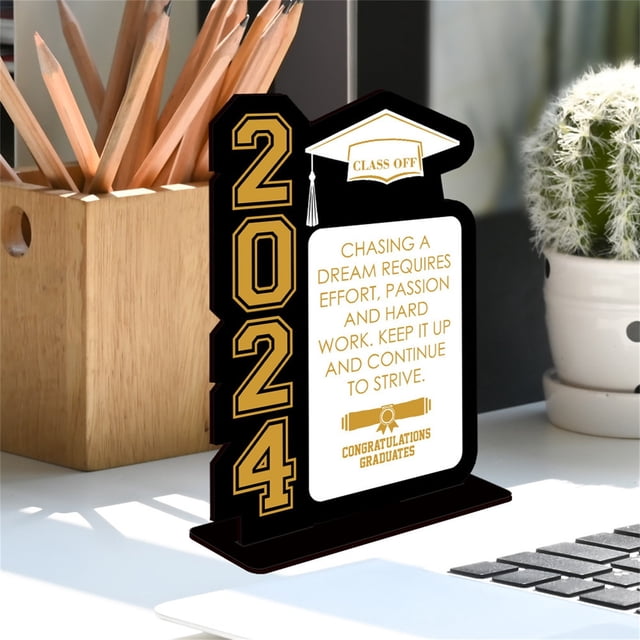 Desktop Decor 2024 Graduation Table Decorations Class Of 2024 Wooden Table Sign Freestanding Centerpieces Table Toppers For High School College Prom Grad Party Supplies Graduation Decorations
