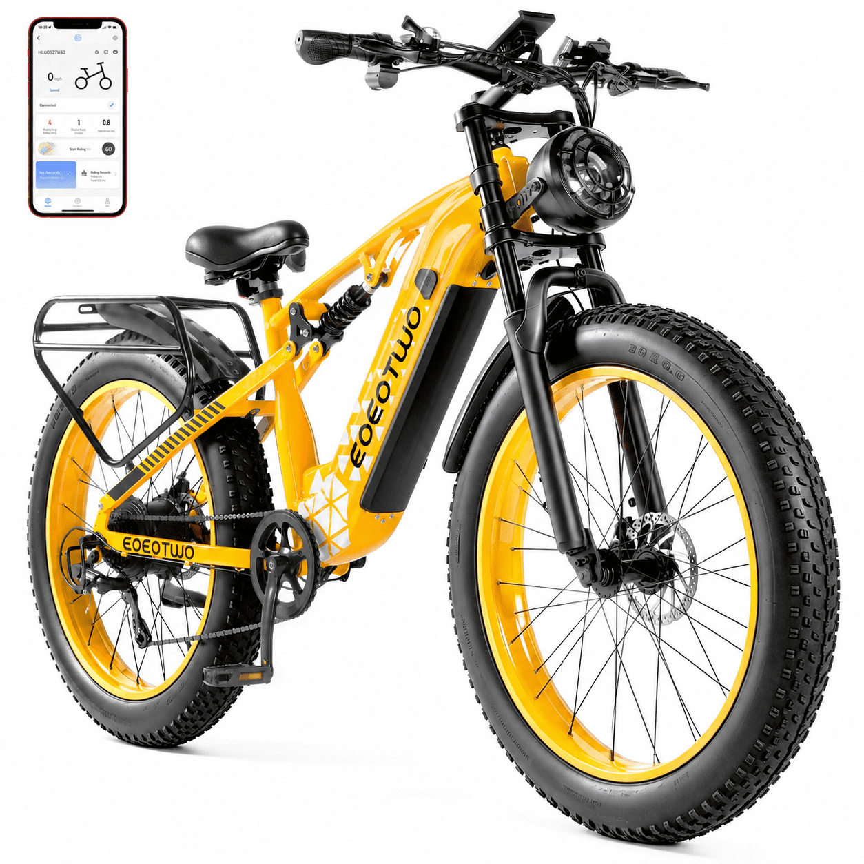 EOEOTWO Electric Bike for Adults, 750W 28MPH Fast Ebike with 48V 17.5Ah Removable Battery, 26" x 4.0 Fat Tire Mountain Bike, Full Suspension Electric Bicycle, 396 lbs Max Load, UL 2849