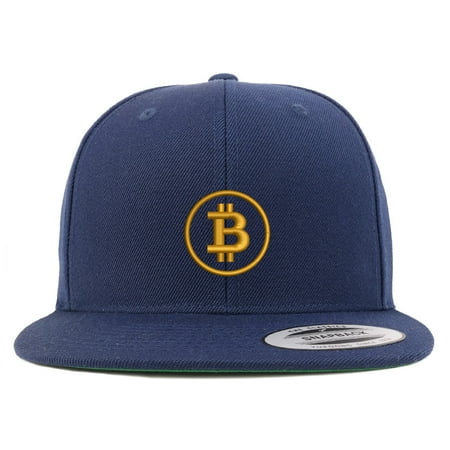 Flat Bill Baseball - Bitcoin Embroidered Flat Bill Snapback Baseball Cap - Navy