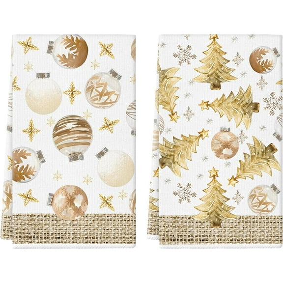 Christmas Kitchen Towels Boho Golden Christmas Tree Crystal Ball Dish Towels 18x26 Inch Seasonal Winter Xmas Holiday Hand Towels Home Kitchen Decoration Set of 2