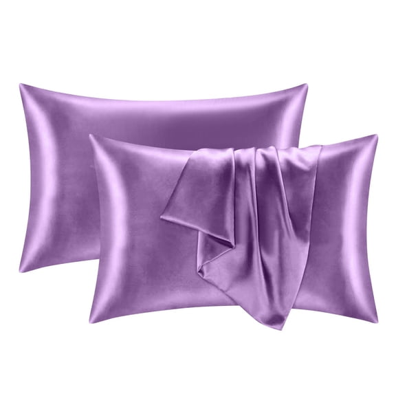Silk Pillowcase 2Pcs Cool Comfortable and Breathable For Hair Skin Anti Aging, Cooling Zipper Pillowcase For Acne Free Sleep Wrinkle Prevention(L,Purple)