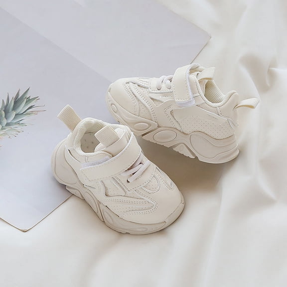 ZHOGXU Children Kids Girls Sneakers Non Flat Sole Soft Sole Solid Color Comfortable Breathable Sports Shoes For Outdoor Activities,White,18-24 Months