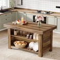 thumbnail image 3 of Tribesigns 55" Kitchen Island with Storage, Farmhouse Stationary Island Table Counter Height Bar Table,Rustic Brown, 3 of 8