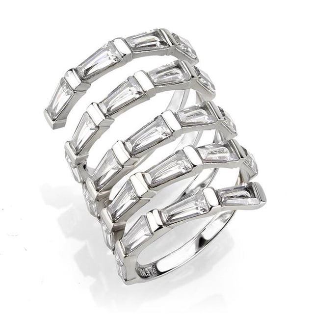 High Polished Stainless Steel Ring with AAA Grade CZ, Clear - Size 5