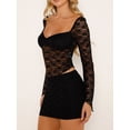 thumbnail image 3 of KelaJuan Women's 2 Piece Skirt Outfits Long Sleeve Lace Floral Tops Black Mini Skinny Skirt Set, 3 of 6
