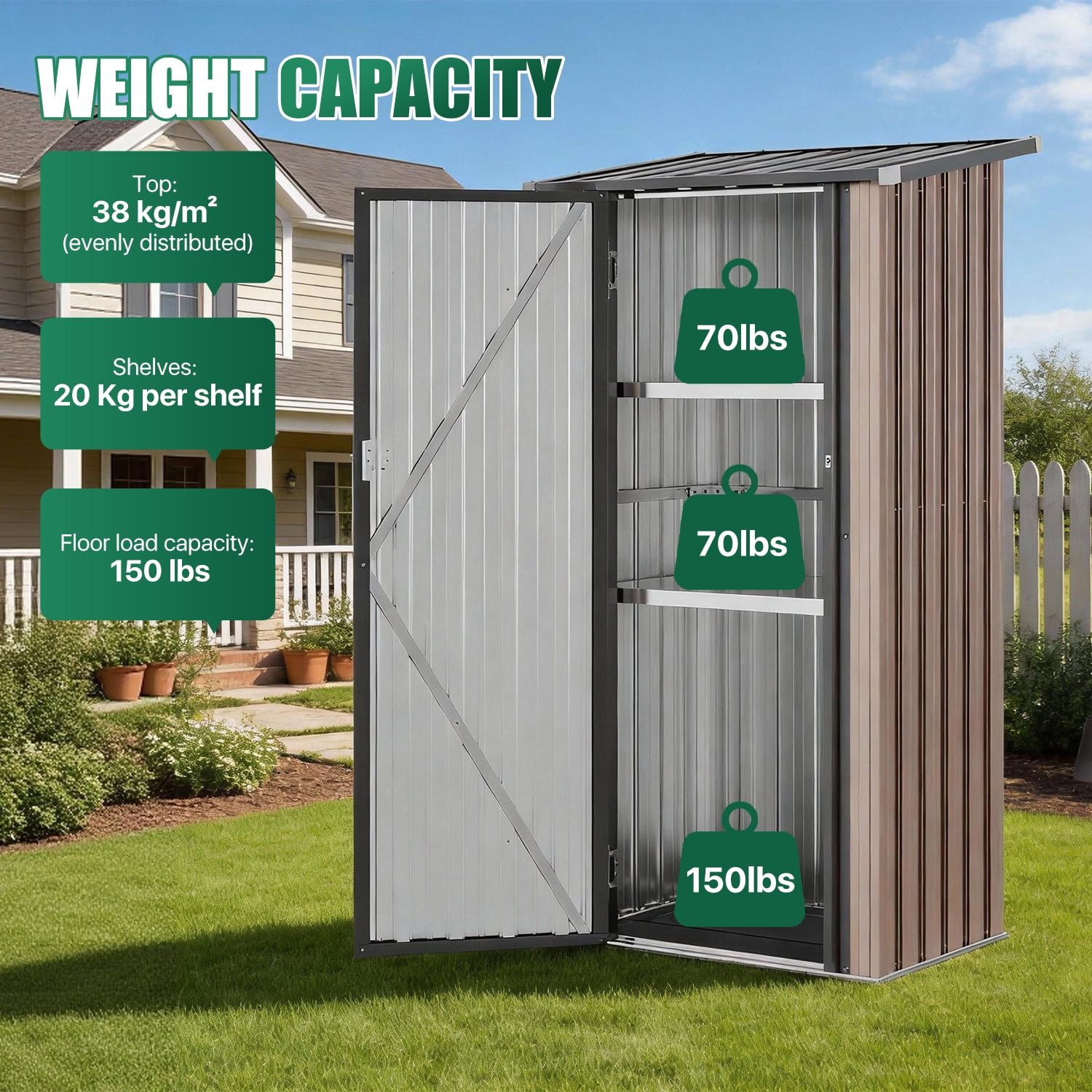 Clouddwell 3x3 FT Outdoor Metal Storage Cabinet with Floor & 2 Adjustable Shelves, Small Lockable Garden Shed
