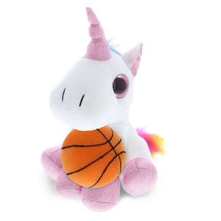 DolliBu White Unicorn Stuffed Animal with Basketball Plush - Soft Huggable Unicorn Adorable Playtime Plush Toy Cute Wildlife Gift Plush Doll Animal Toy for Kids and Adults - 8 Inches