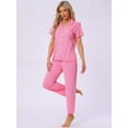 thumbnail image 3 of DARING DIVA Women's Pajama Set Button Down Soft Short Sleeve Long Pants XS Light Pink, 3 of 7