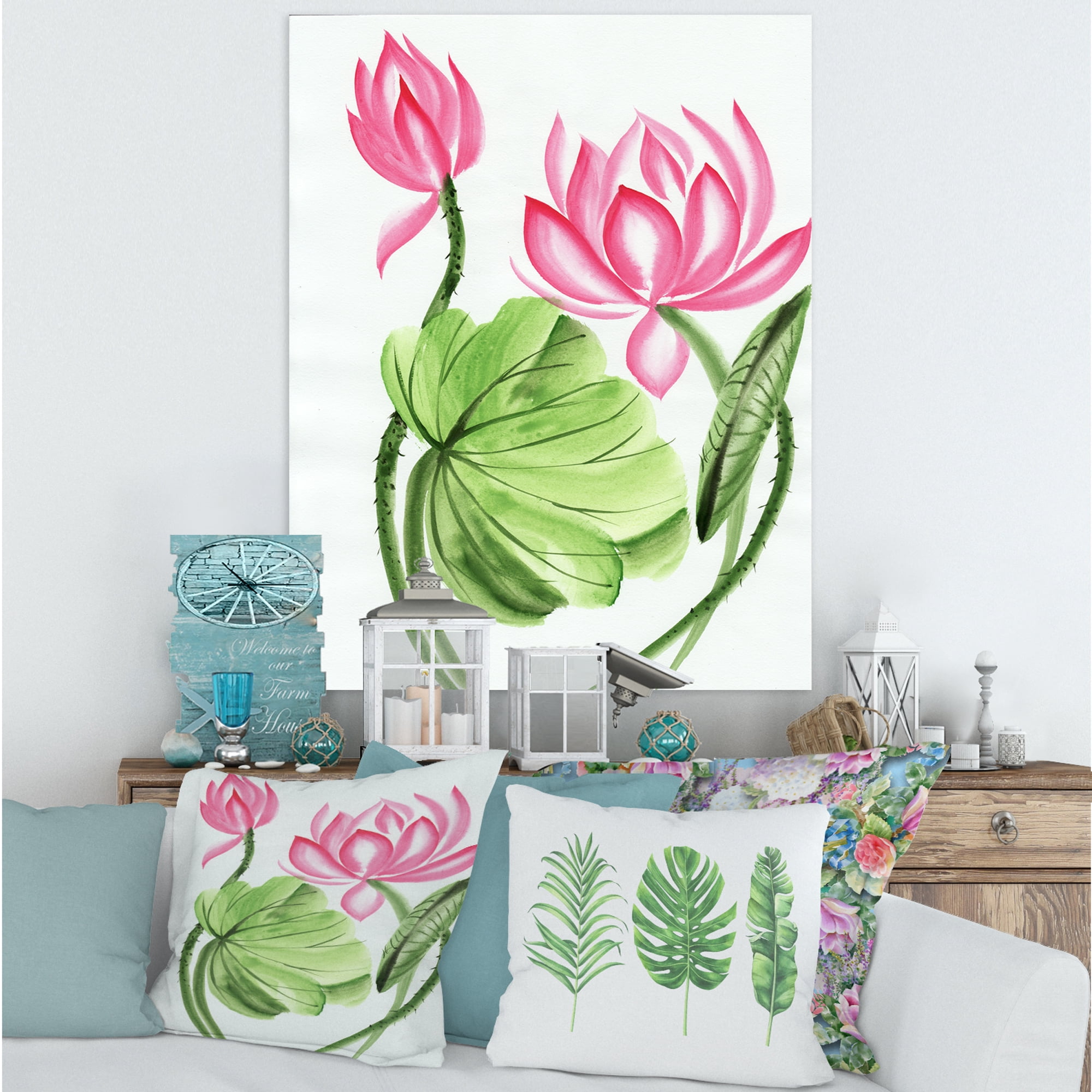 Designart ' The Dragonfly and Lotus II ' Traditional Canvas Wall Art Print